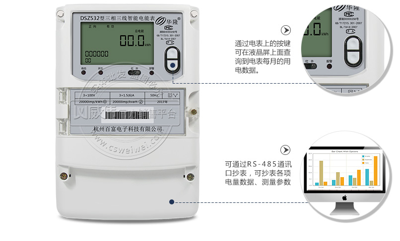 百富華隆DSZ532三相三線智能電能表抄表方式